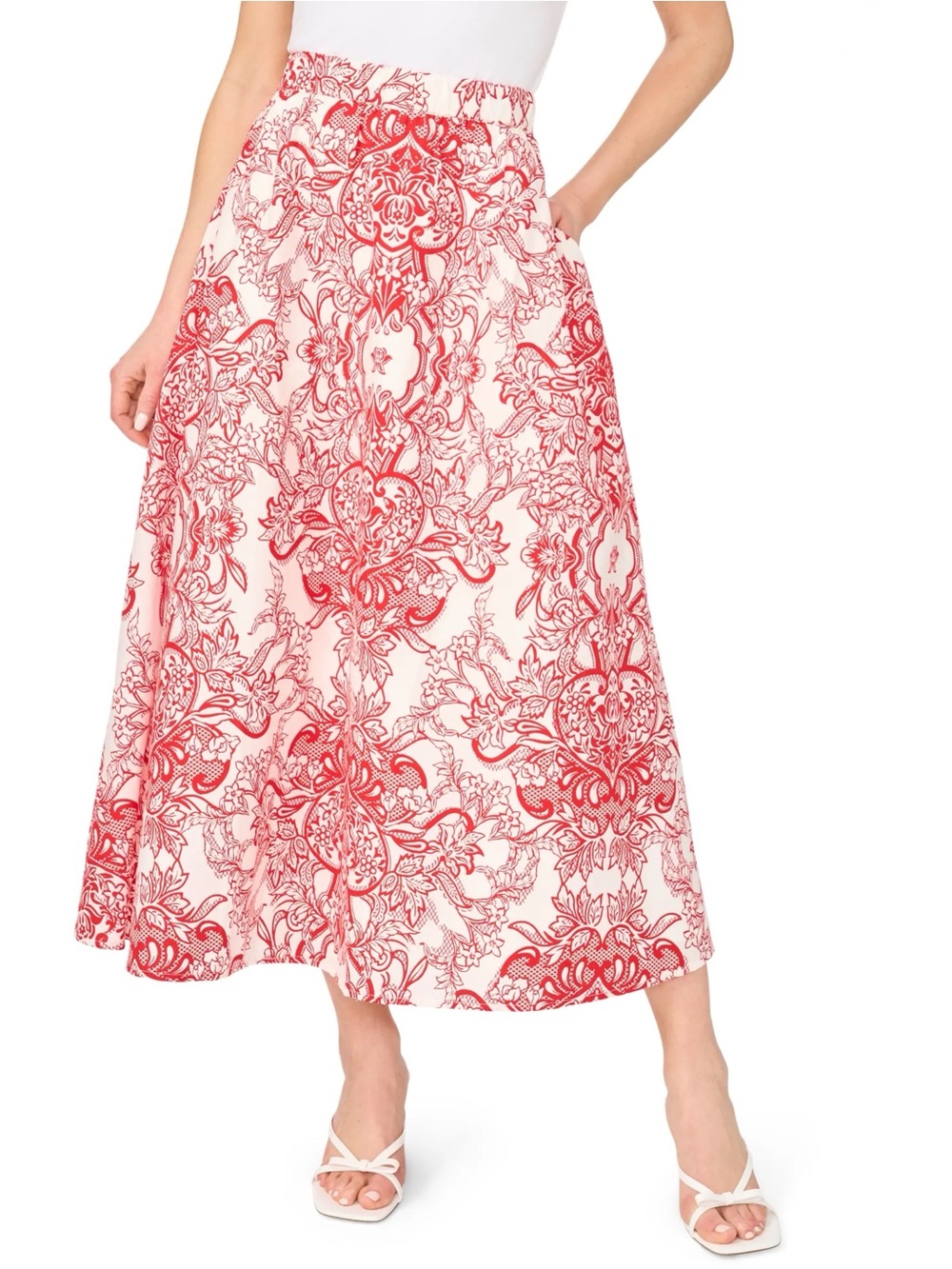 Ted Baker Floral Paisley Cotton Maxi A-Line Red White Skirt*NWT